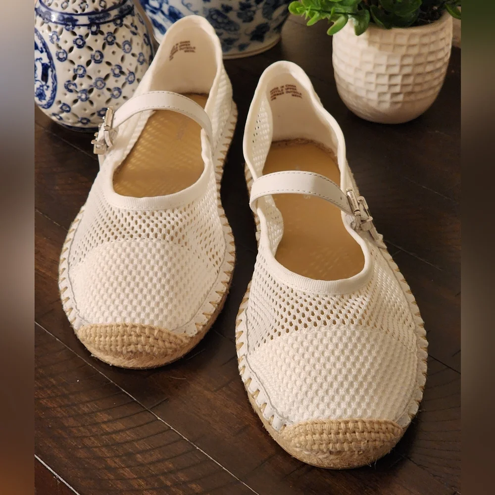 MICHAEL Michael Kors Women's Lynn White Mesh Ballet Espadrille Size 10